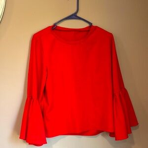 SHEIN Red Ruffled Blouse with Long Sleeves